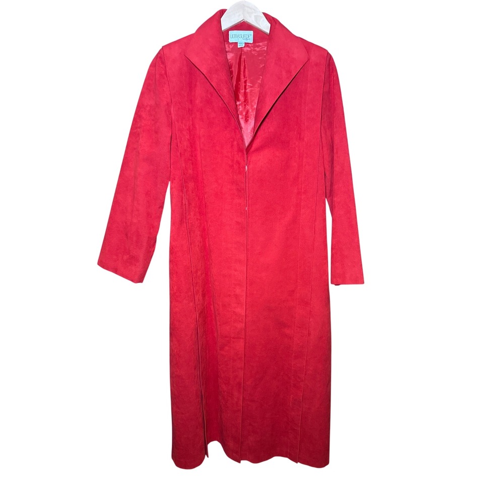 Vintage Ultrasuede Red Duster Trench Coat Womens Size 8 Long Jacket